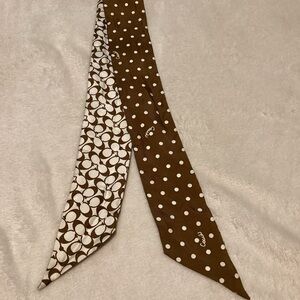 Coach Brown & White Polka Dot Monogram Silk Scarf Tie